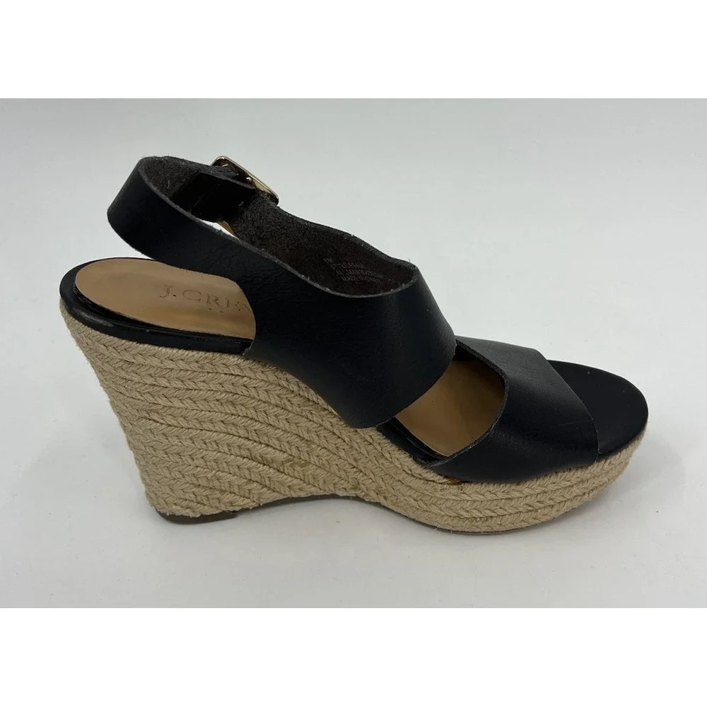 J. Crew Espadrille Wedge Platform Heel Sandals Size 8 Black